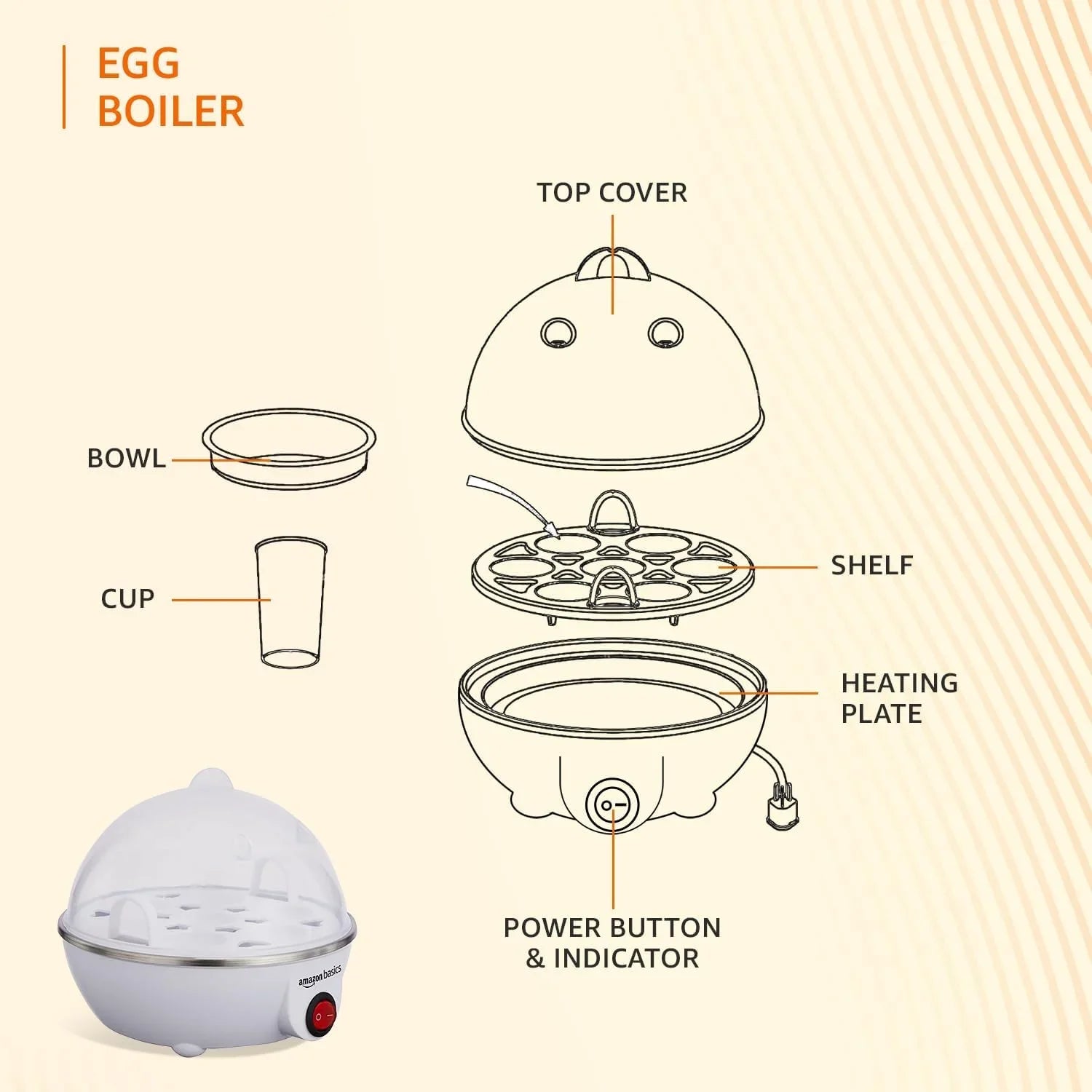 Electric Egg Boiler | 3 Boiling Modes | Automatic Operation | Overheat Protection | 75ml | Plastic | White