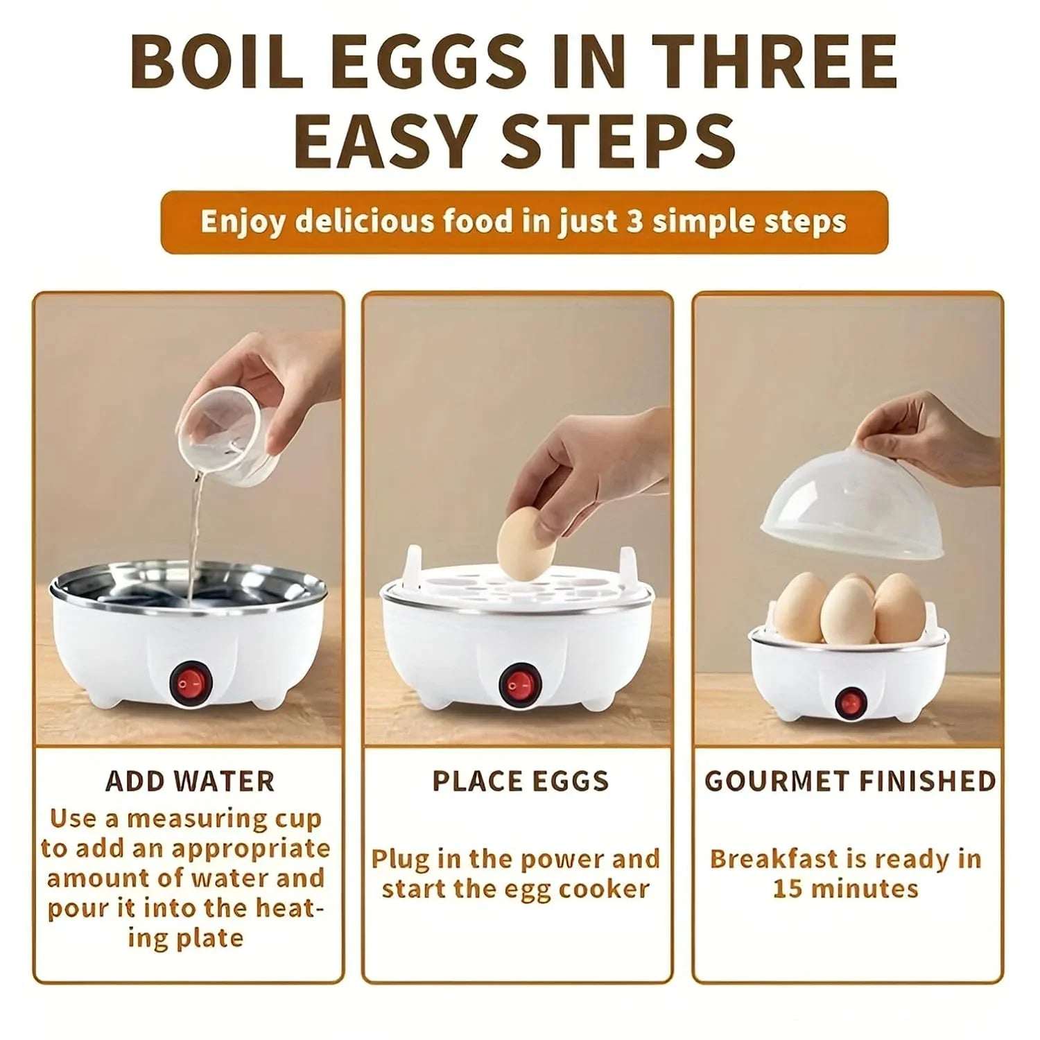 Electric Egg Boiler | 3 Boiling Modes | Automatic Operation | Overheat Protection | 75ml | Plastic | White